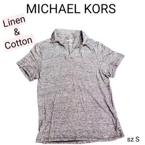 Michael Kors Black and White Short Sleeve Polo Shirt Linen Blend